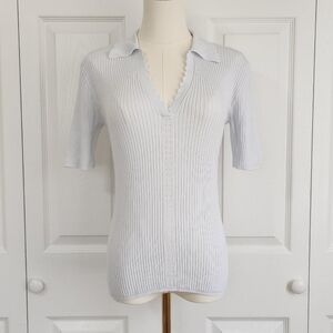 ♡ Baby Blue Ribbed Knit Blouse ♡